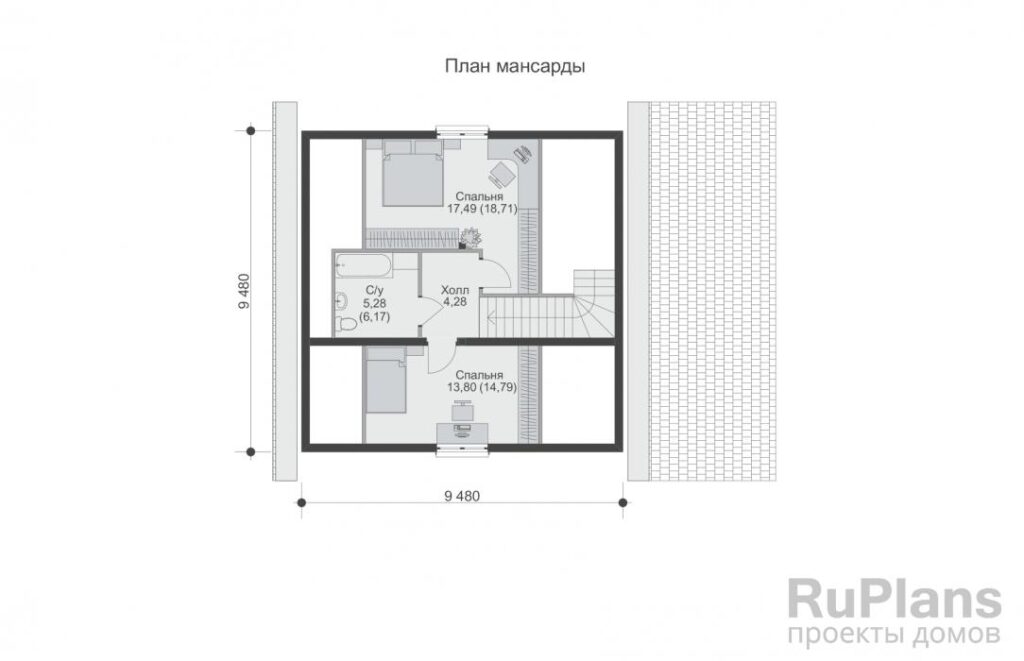 Планировка Одноэтажный жилой дом с мансардой Rg5764