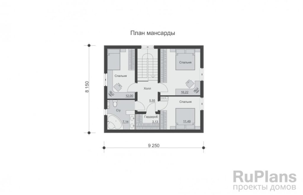 Планировка Проект одноэтажного жилого дома с мансардой Rg5179