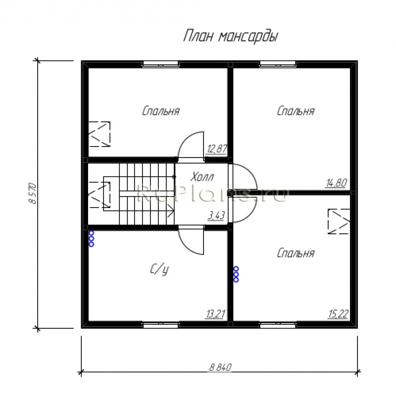 Планировка Проект одноэтажного дома с мансардой Rg4898