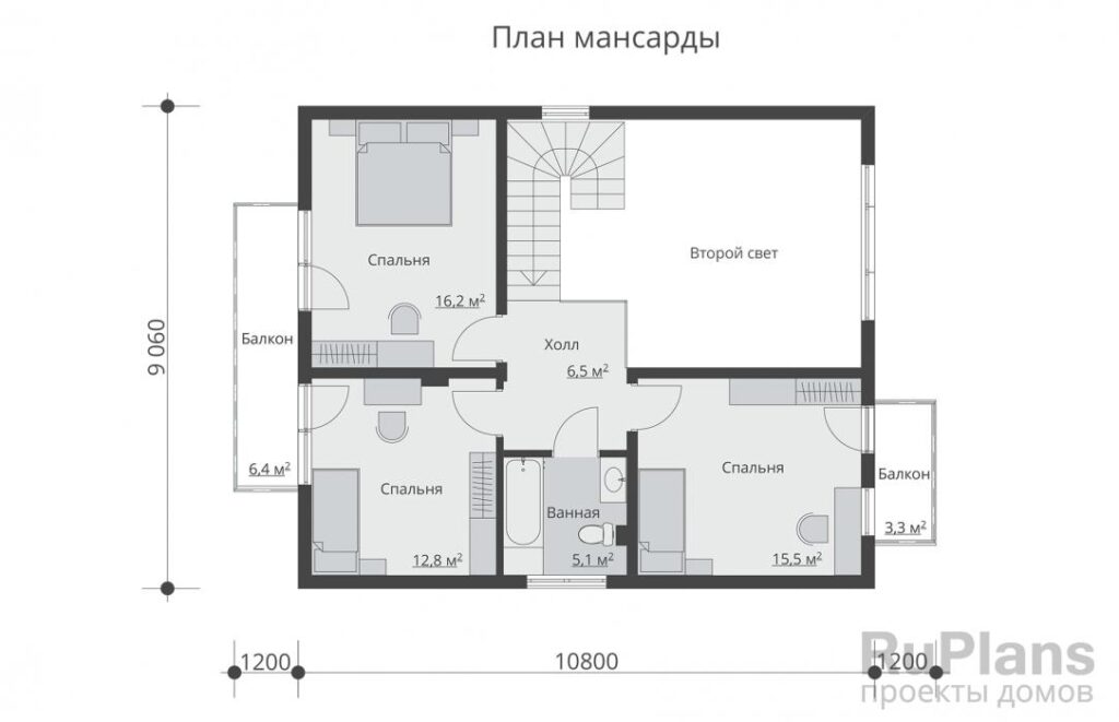 Планировка Дом с мансардой, террасой и балконами Rg3226