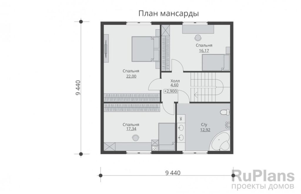Планировка Проект одноэтажного жилого дома с мансардой Rg5217