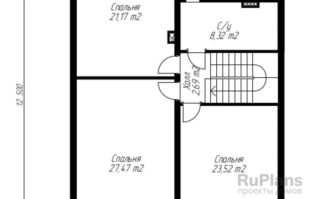 Планировка Проект экономного коттеджа с мансардой Rg3969