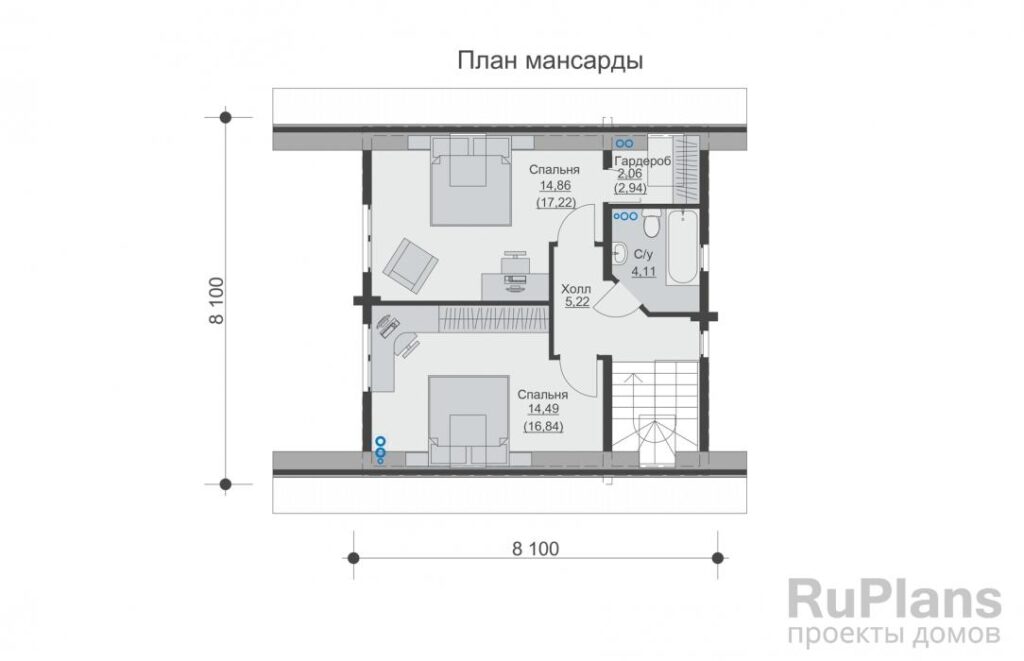 Планировка Одноэтажный дом с мансардой Rg5659