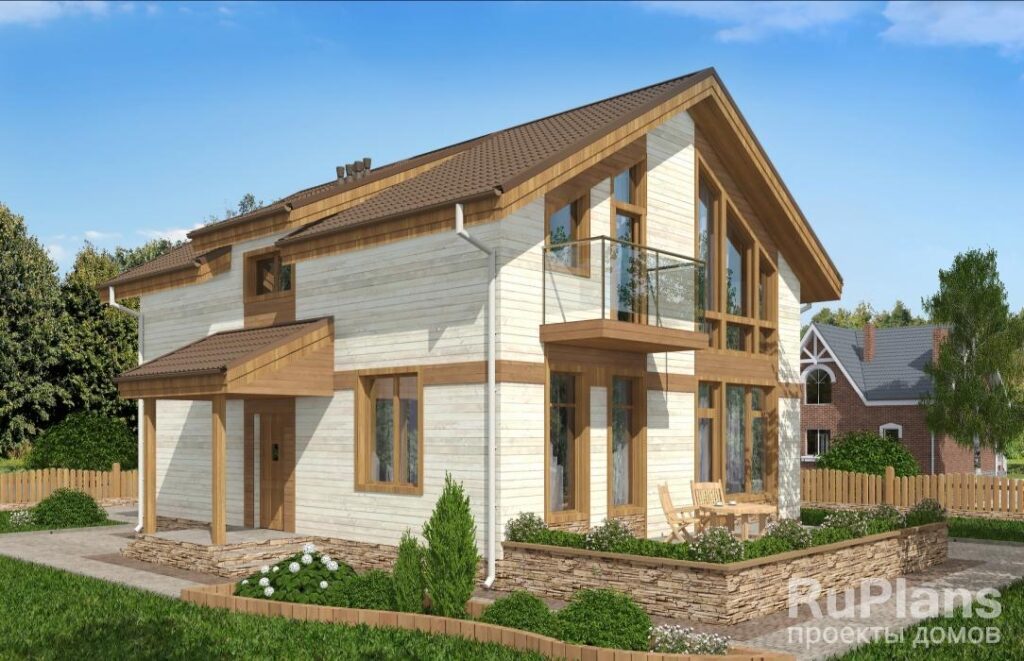Дом с мансардой, террасой и балконами Rg3226